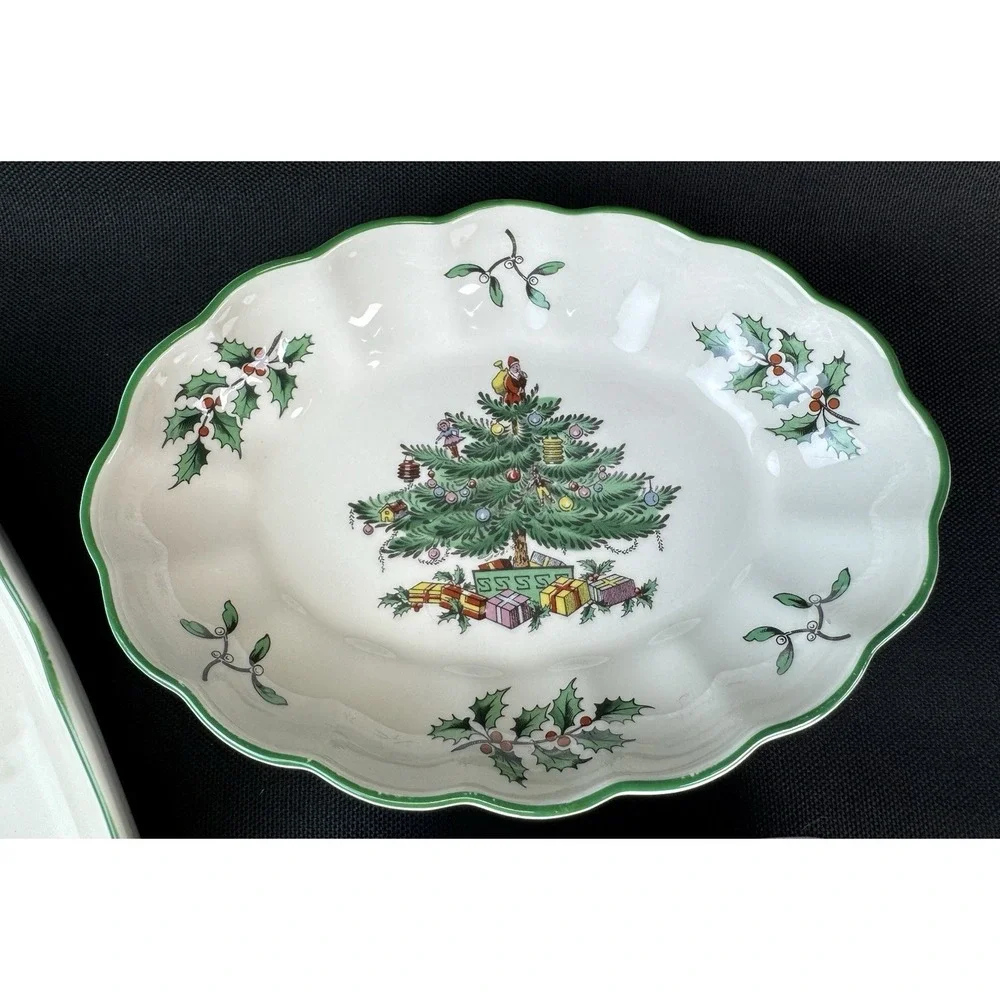 Spode Christmas Tree Pattern Lot Of 5 Small Trays Square Oval & Triangle